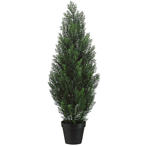 3' UV-Resistant Outdoor Artificial Cedar Cone-Shaped Topiary Tree w/Pot -Green (pack of 2) - AUV1955