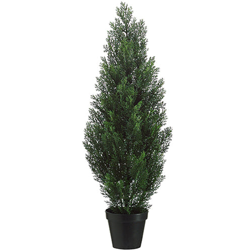 3' Outdoor UV-Resistant Artificial Cedar Cone-Shaped Topiary Tree w/Pot -Green (Pack of 2) - AUV1955