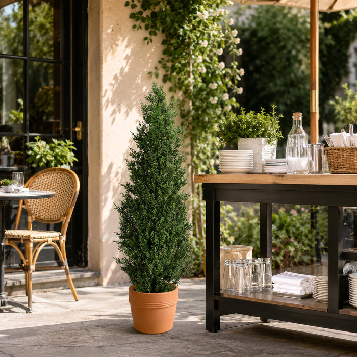 4' Outdoor UV-Resistant Artificial Cedar Cone-Shaped Topiary Tree w/Pot -Green - AUV1960