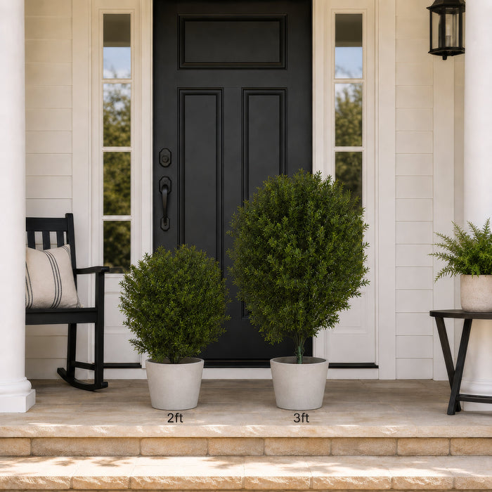 3' Outdoor UV-Resistant Artificial Podocarpus Ball-Shaped Topiary w/Pot -Green - AUV197090