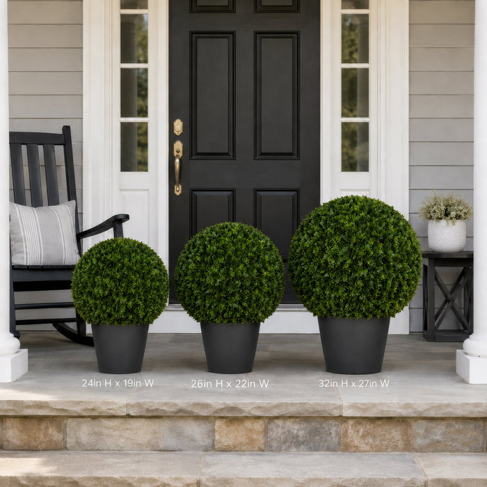 26"Hx22"W Outdoor UV-Resistant Artificial Japanese Boxwood Ball-Shaped Topiary w/Pot -Green - AUV197130