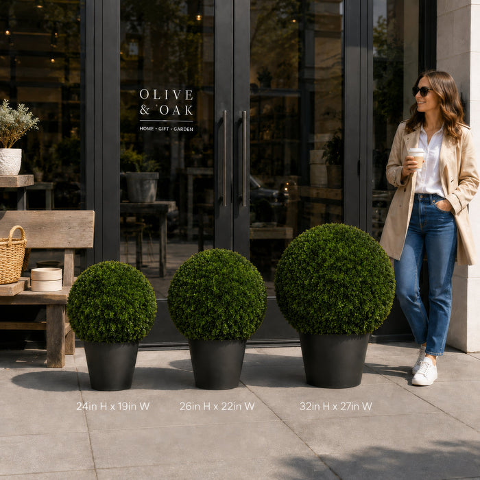 32"Hx27"W Outdoor UV-Resistant Artificial Japanese Boxwood Ball-Shaped Topiary w/Pot -Green - AUV197140