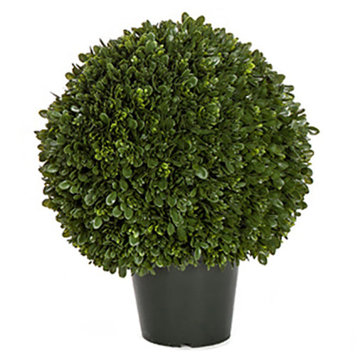 24" UV-Resistant Outdoor Artificial Japanese Boxwood Ball-Shaped Topiary w/Pot -Green - AUV197120