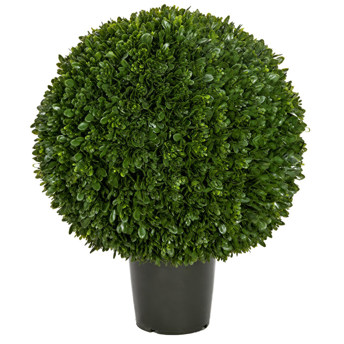 26"Hx22"W Outdoor UV-Resistant Artificial Japanese Boxwood Ball-Shaped Topiary w/Pot -Green - AUV197130