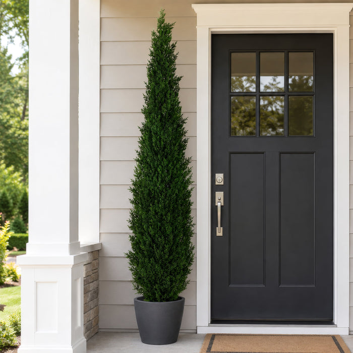 7' Outdoor UV-Resistant Artificial Cedar Cone-Shaped Topiary Tree w/Pot -Green - AUV1975