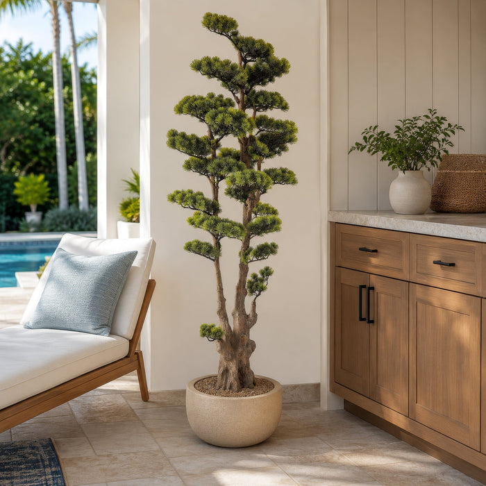 5'6"Hx24"W Outdoor UV-Resistant Artificial Cypress Bonsai Tree w/Planter -Green - AUV-251000