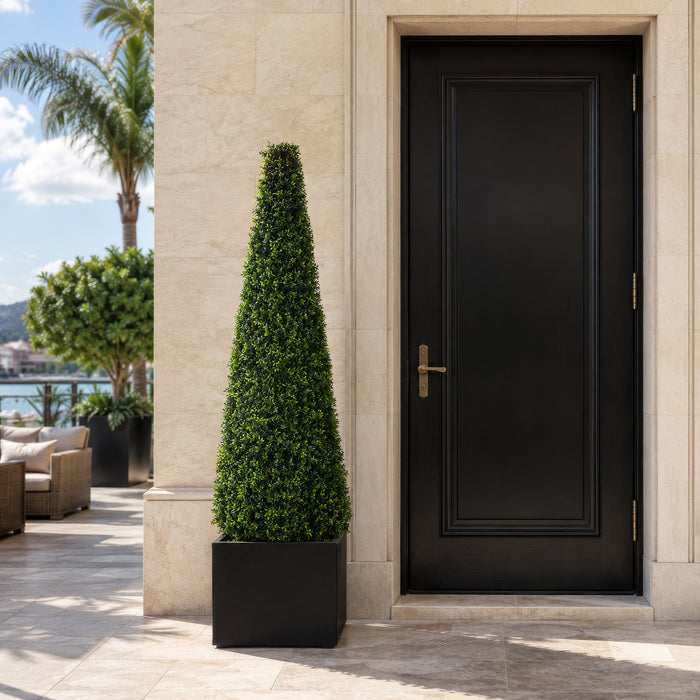 6' Outdoor UV-Resistant Artificial Dwarf Boxwood Cone-Shaped Topiary Tree -Green - AUV181590