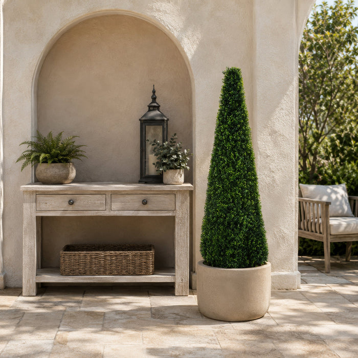 6' Outdoor UV-Resistant Artificial Dwarf Boxwood Cone-Shaped Topiary Tree -Green - AUV181590