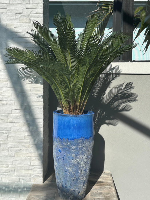 palm tree plant pot outdoor 36" Outdoor UV-Resistant Artificial Sago Cycas Palm Tree w/Pot -Green — Silks Are Forever
