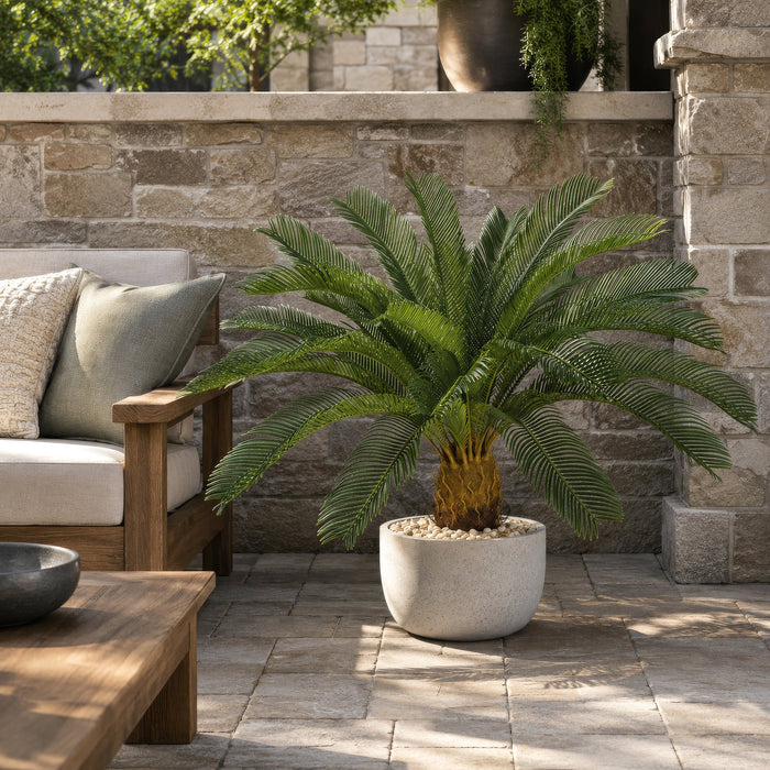 36" Outdoor UV-Resistant Artificial Sago Cycas Palm Tree w/Pot -Green - AUV195900
