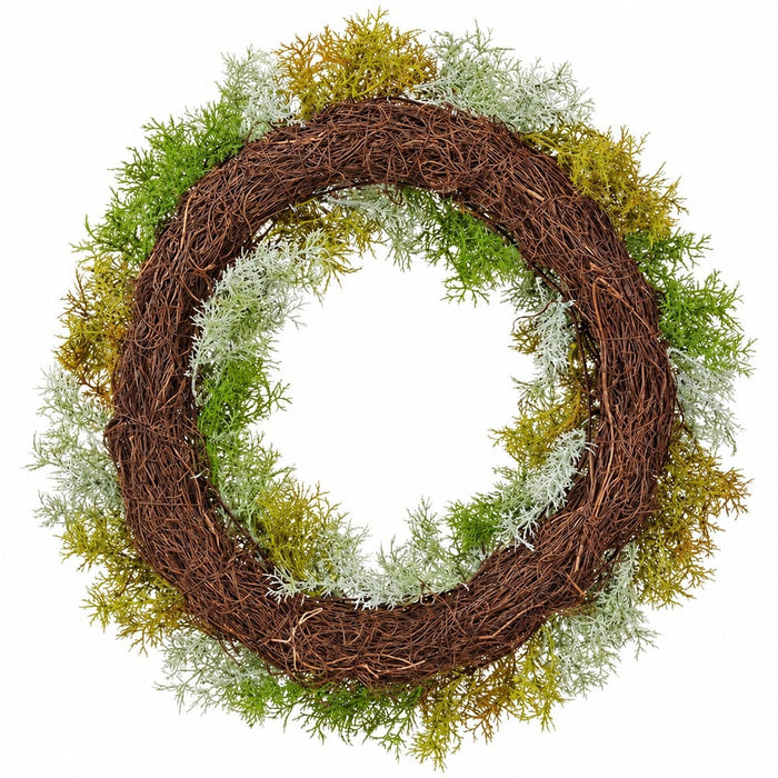 20" Artificial Moss Wreath -Green/Gray (Pack of 4) - AWM456-GR/GY