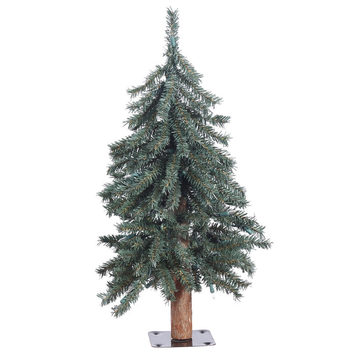2'Hx16"W Natural Trunk With Bark Alpine Artificial Christmas Tree, Unlit -Green - B907320