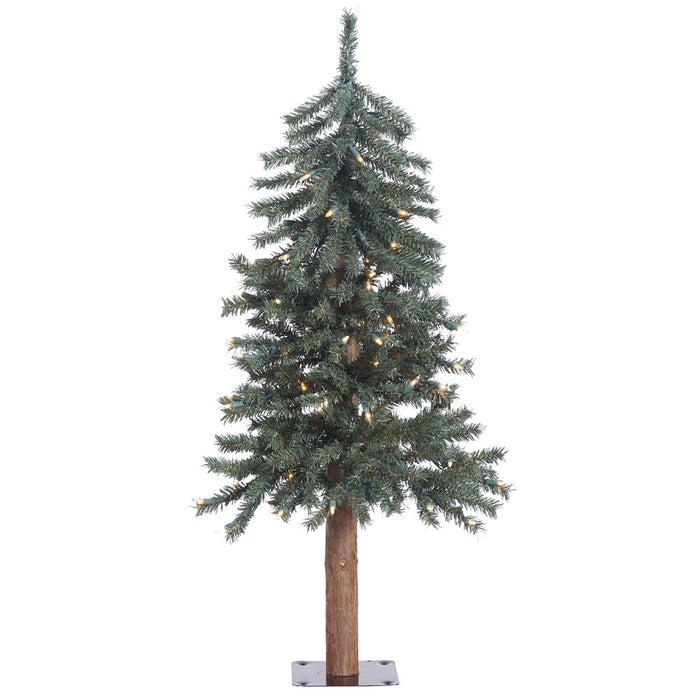 3'Hx22"W Natural Trunk With Bark Alpine Artificial Christmas Tree, LED Pre-Lit -Green - B907331LED