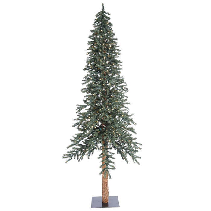 8'Hx50"W Natural Trunk With Bark Alpine Artificial Christmas Tree, LED Pre-Lit -Green - B907391LED