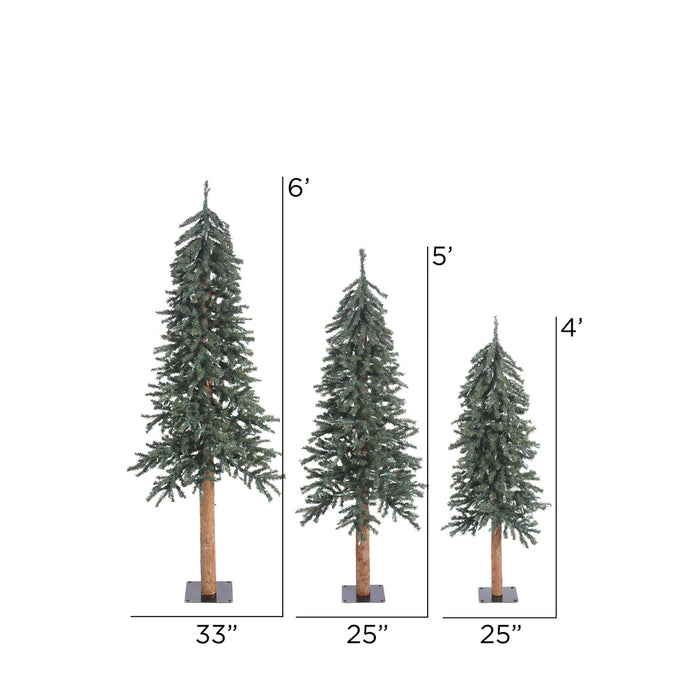 6'Hx33"W Set Of Natural Trunk With Bark Alpine Artificial Christmas Trees, Unlit -Green - B907310