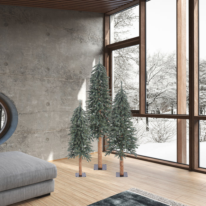 6'Hx33"W Set Of Natural Trunk With Bark Alpine Artificial Christmas Trees, Unlit -Green - B907310