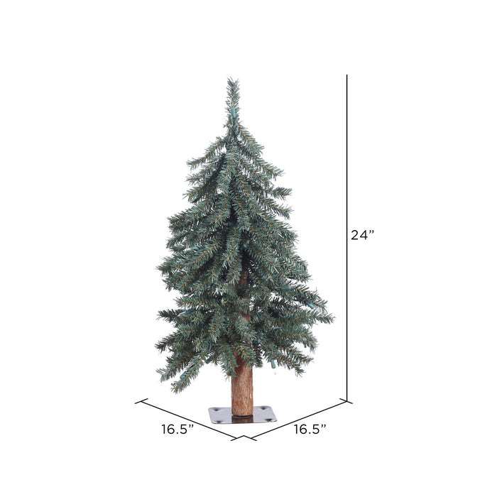 2'Hx16"W Natural Trunk With Bark Alpine Artificial Christmas Tree, Unlit -Green - B907320