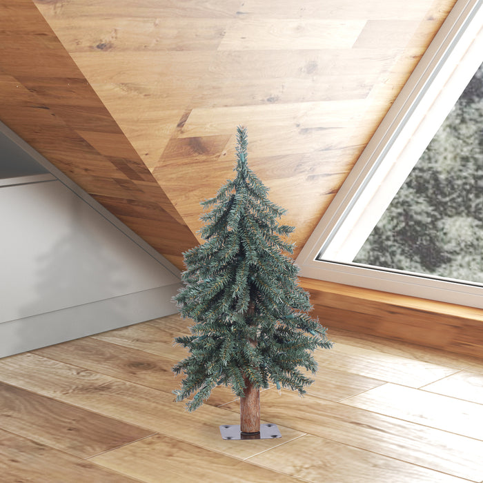2'Hx16"W Natural Trunk With Bark Alpine Artificial Christmas Tree, Unlit -Green - B907320