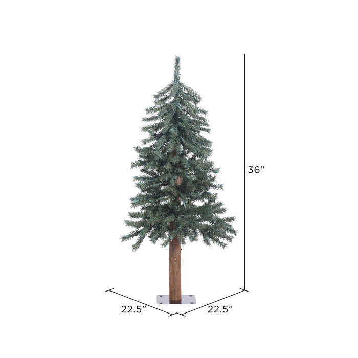 3'Hx22"W Natural Trunk With Bark Alpine Artificial Christmas Tree, Unlit -Green - B907330