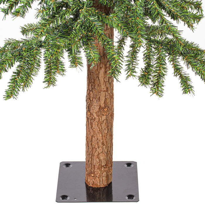 4'Hx25"W Natural Trunk With Bark Alpine Artificial Christmas Tree, Unlit -Green - B907340