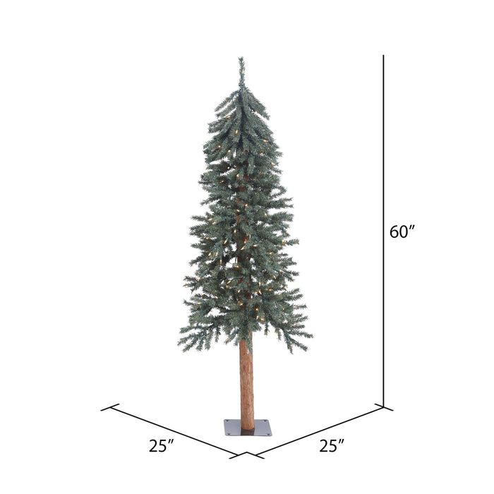 5'Hx25"W Natural Trunk With Bark Alpine Artificial Christmas Tree, LED Pre-Lit -Green - B907351LED