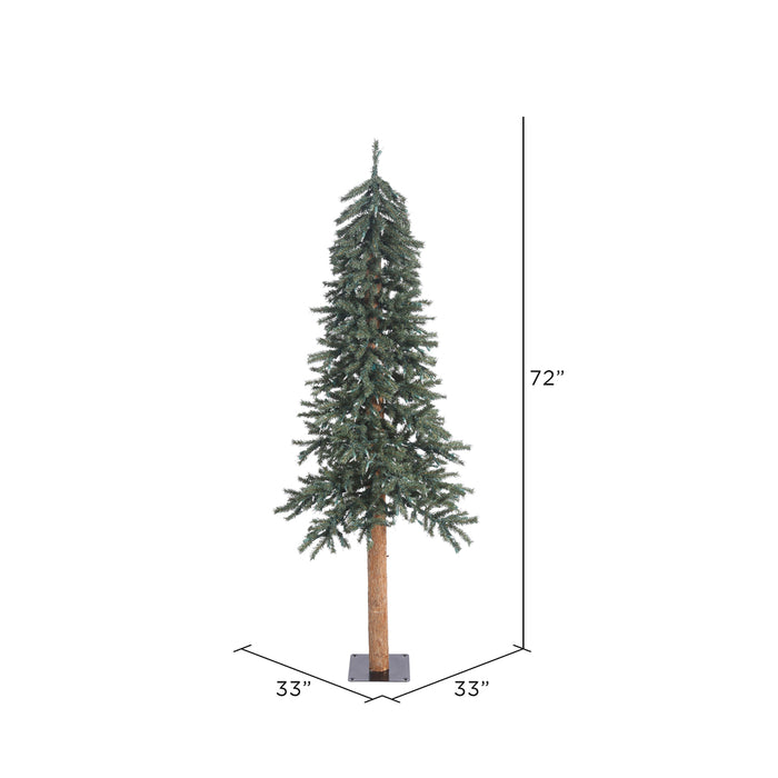 6'Hx33"W Natural Trunk With Bark Alpine Artificial Christmas Tree, Unlit -Green - B907360
