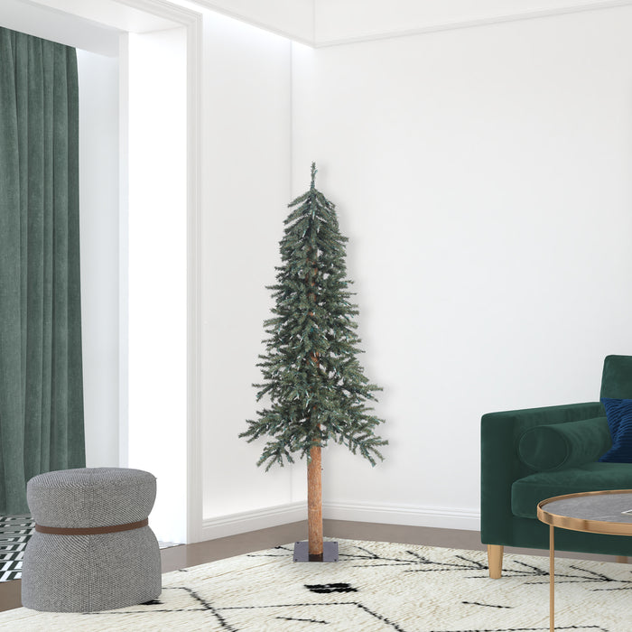 6'Hx33"W Natural Trunk With Bark Alpine Artificial Christmas Tree, Unlit -Green - B907360