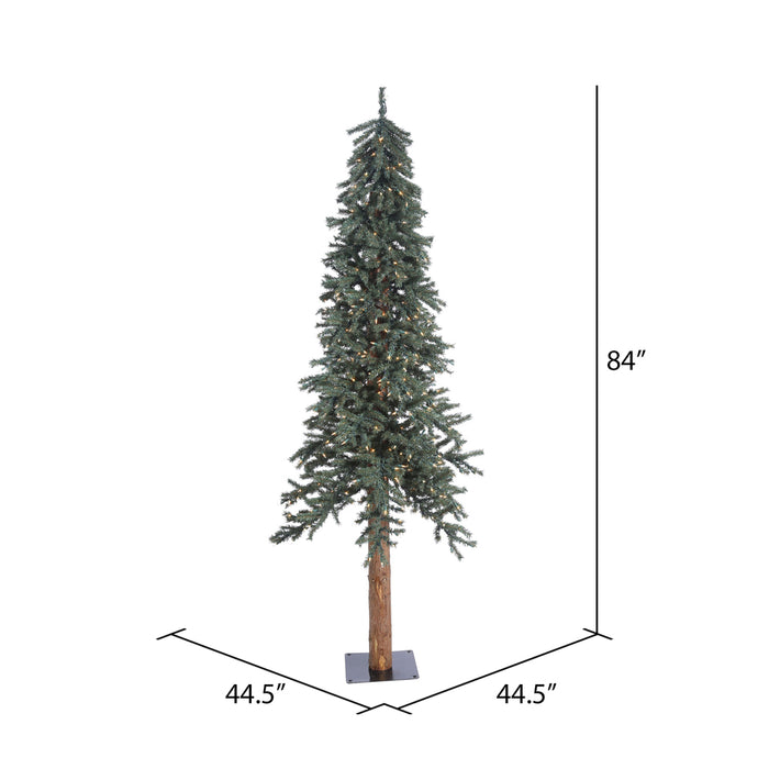 7'Hx44"W Natural Trunk With Bark Alpine Artificial Christmas Tree, LED Pre-Lit -Green - B907371LED