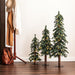 4'Hx25"W Set Of Natural Trunk With Bark Alpine Artificial Christmas Trees, LED Pre-Lit -Green - B907381LED