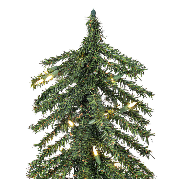 4'Hx25"W Set Of Natural Trunk With Bark Alpine Artificial Christmas Trees, LED Pre-Lit -Green - B907381LED