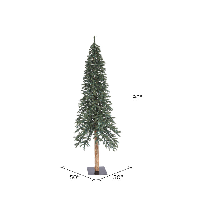 8'Hx50"W Natural Trunk With Bark Alpine Artificial Christmas Tree, Unlit -Green - B907390