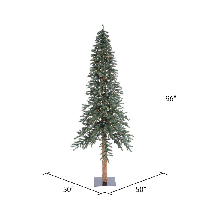 8'Hx50"W Natural Trunk With Bark Alpine Artificial Christmas Tree, LED Pre-Lit -Green - B907391LED