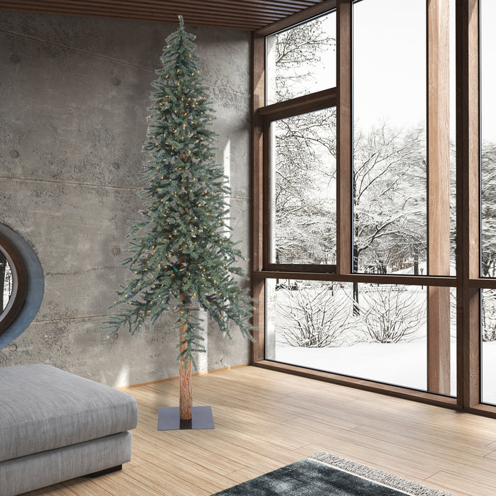 9'Hx56"W Natural Trunk With Bark Alpine Artificial Christmas Tree, LED Pre-Lit -Green - B907396LED