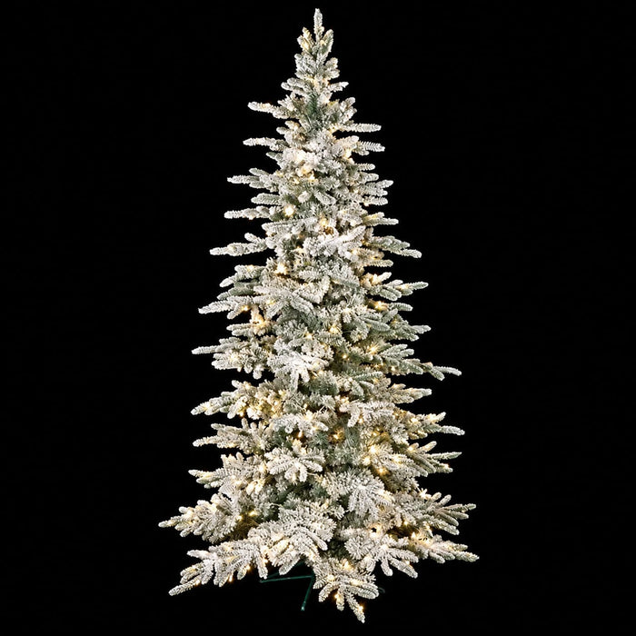 7'6"Hx54"W Medium Flocked Glittered Pine Artificial Christmas Tree, LED Pre-Lit -Green/White - C120184