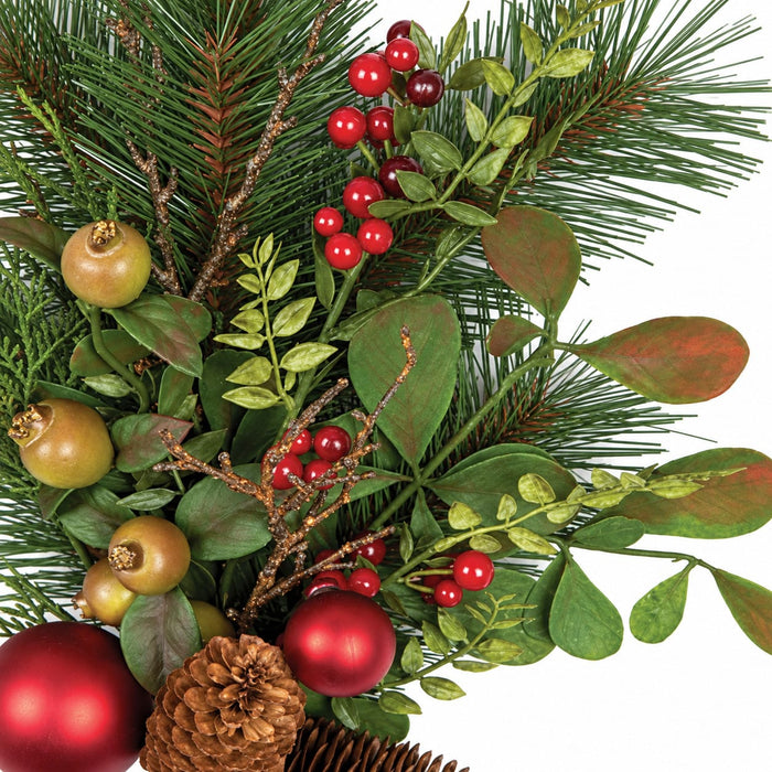 20" PE Artificial Mixed Greenery, Berry & Ball Stem -Green/Red (Pack of 6) - C-140930