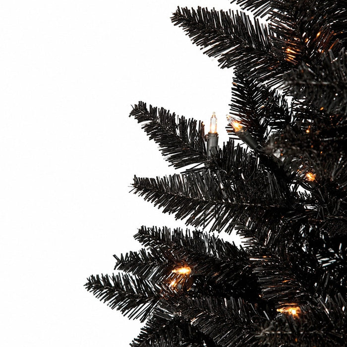 7'6"Hx50"W Tinsel Black Artificial Christmas Tree, LED Pre-Lit -Black - C144604