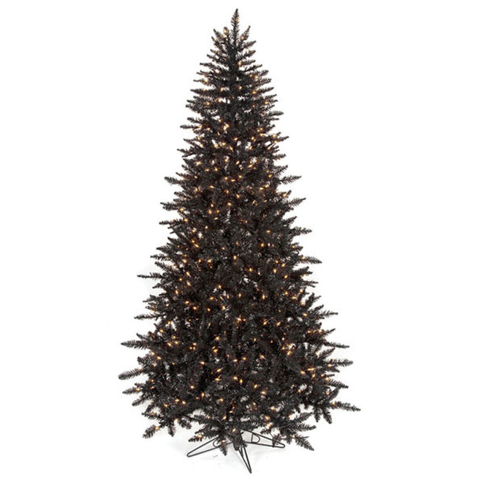 7'6"Hx50"W Black Tinsel LED-Lighted Artificial Christmas Tree w/Stand -Black - C144604