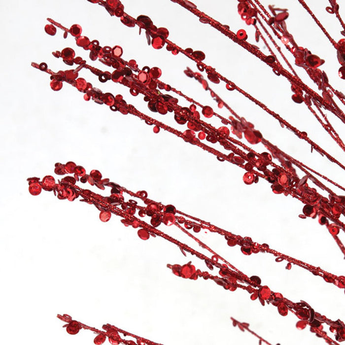 34" Glittered & Sequin Artificial Pine Stem -Red (Pack of 12) - C150283