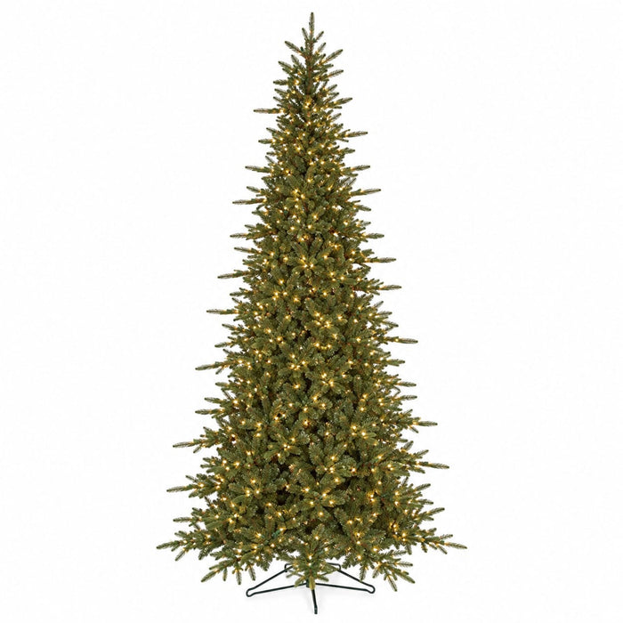 12'Hx63"W PE Russian Pine Artificial Christmas Tree, LED Pre-Lit -Green/Blue - C151064