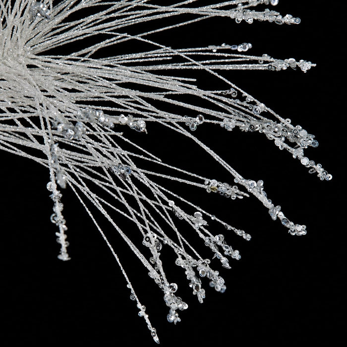 33" Glittered & Sequined Tips Artificial Needle Pine Stem -White/Silver (Pack of 12) - C-171010