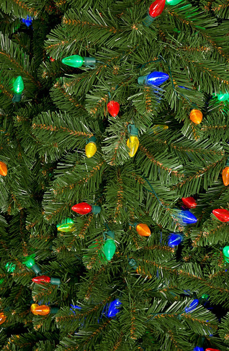 14'Hx84"W Commercial Slim Swiss Pine Artificial Christmas Tree w/Tree Frame, C7 LED Pre-Lit (Multicolor) -Green - C17142C7