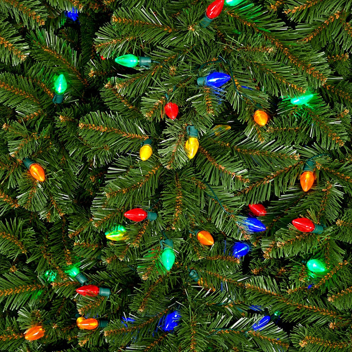 14'Hx84"W Commercial Slim Swiss Pine Artificial Christmas Tree w/Tree Frame, C7 LED Pre-Lit (Multicolor) -Green - C17142C7