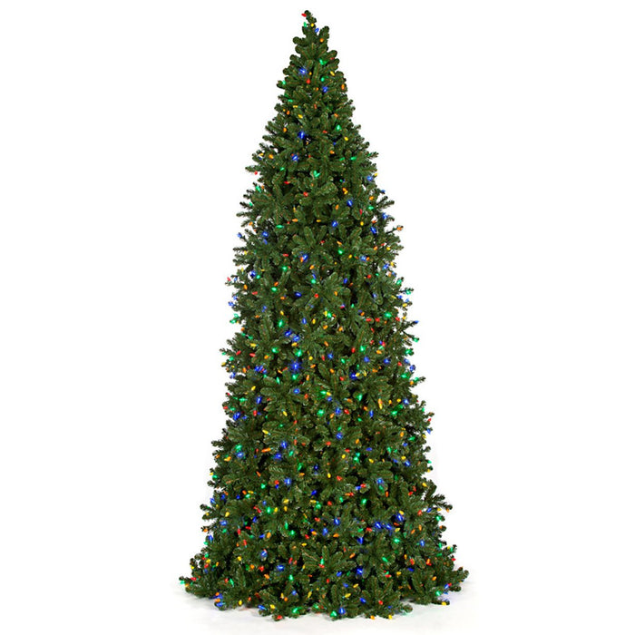 14'Hx84"W Commercial Slim Swiss Pine Artificial Christmas Tree w/Tree Frame, C7 LED Pre-Lit (Multicolor) -Green - C17142C7