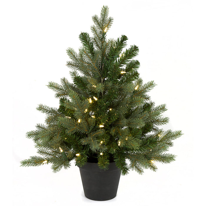 2' Wilshire Spruce Cone-Shaped LED-Lighted Artificial Topiary w/Pot -Green/Blue (pack of 2) - C-171704