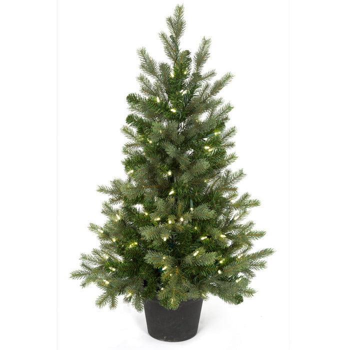 3' Wilshire Spruce Cone-Shaped LED-Lighted Artificial Topiary w/Pot -Green/Blue - C-171714