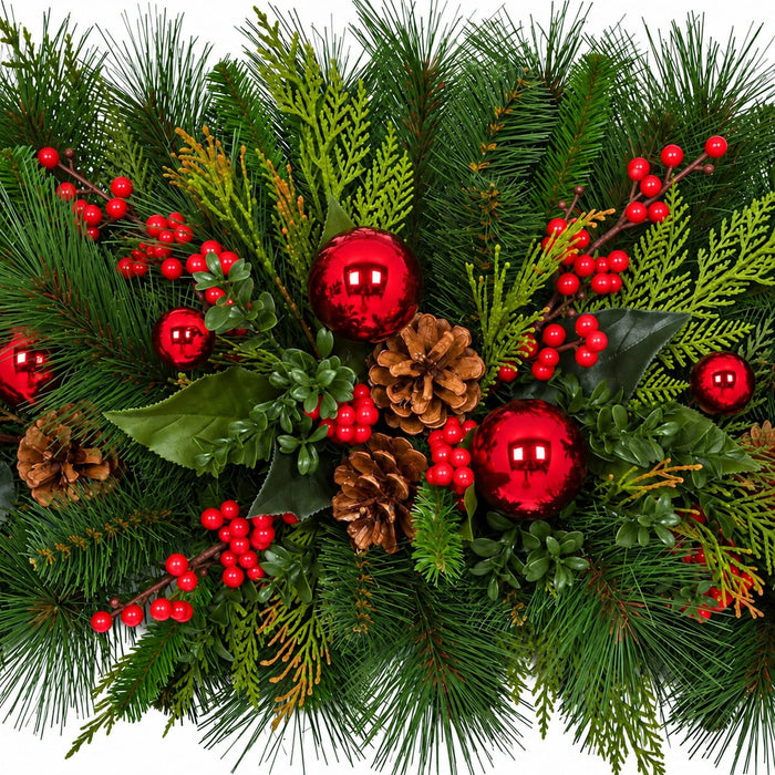 60"Wx14"H Artificial Mixed Hampton Pine, Berry & Pinecone Mantel Swag -Green/Red - C180060