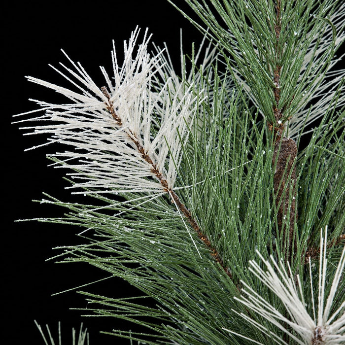48" Flocked & Glittered Tip Artificial Long Needle Pine Stem -White/Green (Pack of 6) - C-180190