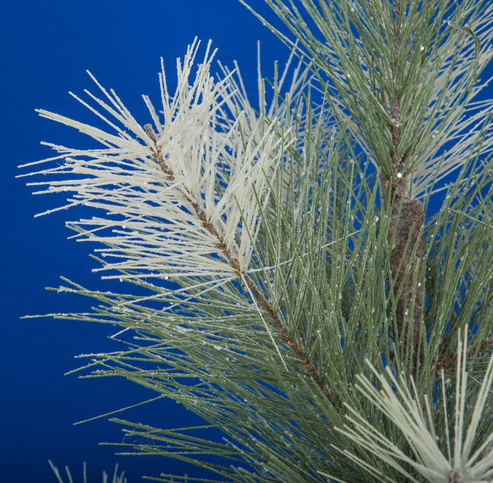 48" Flocked & Glittered Tip Artificial Long Needle Pine Stem -White/Green (Pack of 6) - C-180190
