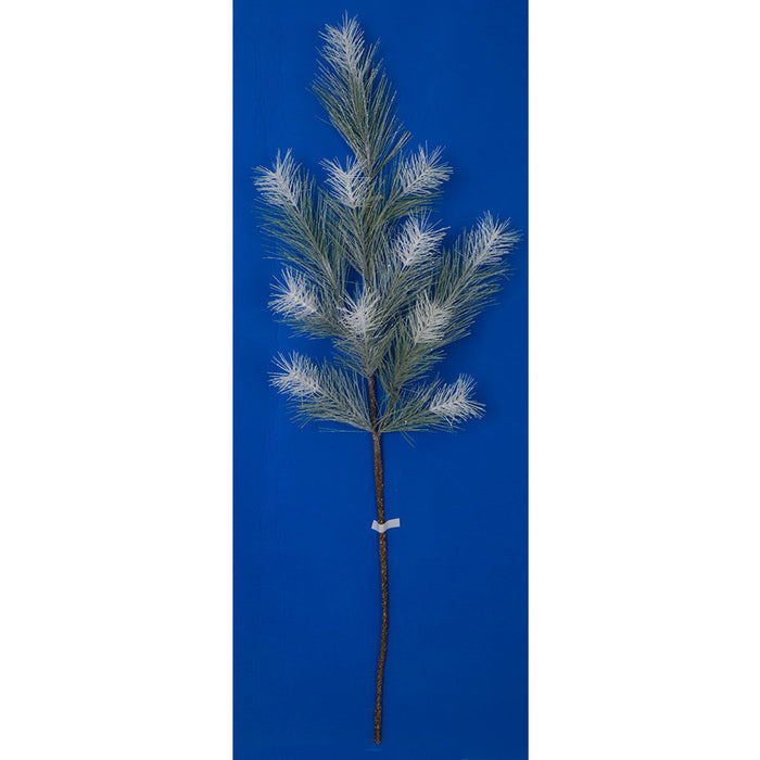 48" Flocked & Glittered Tip Artificial Long Needle Pine Stem -White/Green (Pack of 6) - C-180190