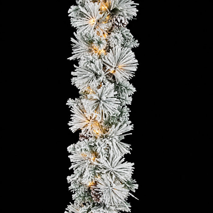 9'Lx14"W Flocked Bavarian Pine Artificial Garland, Micro LED Pre-Lit -White (Pack of 2) - C180374